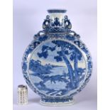 A VERY LARGE CHINESE BLUE AND WHITE TWIN HANDLED BLUE AND WHITE FLASK probably 19th century. 62 cm x