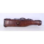 A vintage leather shoulder of mutton shot gun case 80 x 20 cm.