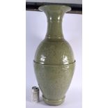 A LARGE CHINESE CELADON STONEWARE BALUSTER VASE probably 19th century. 70 cm x 30 cm.