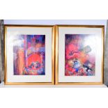 A PAIR OF LARGE FRAMED OILS one depicting a theatre. 53 cm x 40 cm.