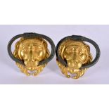 A FINE PAIR OF GEORGE III ORMOLU AND BRONZE LION MASK HEADS Attributed to Matthew Boulton. 10 cm x 5