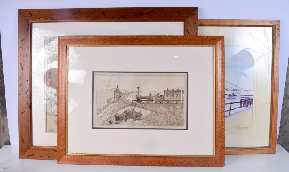 A FRAMED PASTEL by Pascal Djabuli, together with a framed watercolour Hugh Blanche and a print of a