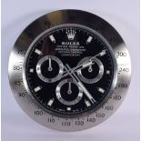 A ROLEX SHOP DISPLAY ADVERTISING WALL CLOCK. 33 cm diameter.