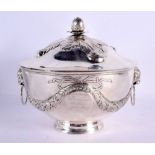 AN UNUSUAL EARLY 19TH CENTURY CONTINENTAL SILVER BOWL AND COVER overlaid with swags and vines. 752 g