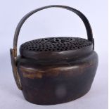 A CHINESE SWING HANDLED CENSER AND COVER 20th Century. 13 cm x 15 cm.