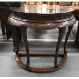 A 19TH CENTURY CHINESE CARVED HARDWOOD CONSOLE TABLE. 100 cm x 90 cm x 45 cm.