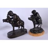 After Clodion (19th Century) Pair, Drunken figures on donkeys, Bronze. 22 cm x 22 cm.