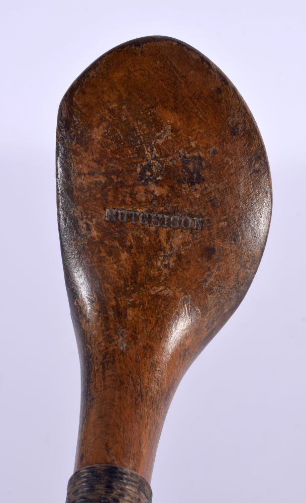 A LATE 19TH CENTURY JAMES HUTCHINSON OF NORTH BERWICK GOLF CLUB with scared neck and hickory shaft.