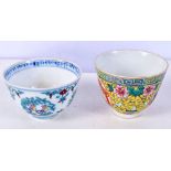 A Chinese porcelain Famille Jeune tea bowl together with another tea bowl 5cm (2).