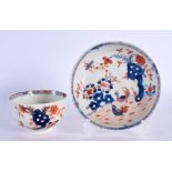 18th century Lowestoft teabowl and saucer with the Two Bird pattern. Saucer 11.5cm diameter (2)