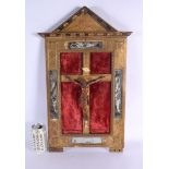 AN 18TH CENTURY CONTINENTAL CARVED BOXWOOD AND EGLOMISE GLASS CORPUS CHRISTI upon an original red ve