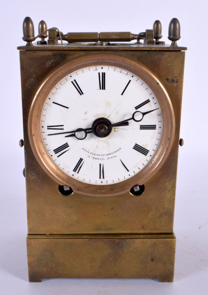 AN UNUSUAL ANTIQUE FRENCH OPEN ESCAPEMENT BRASS CLOCK. 15 cm high inc handle.