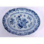 AN 18TH CENTURY CHINESE EXPORT BLUE AND WHITE PORCELAIN DISH Qianlong. 23 cm x 15 cm.