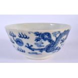 A 19TH CENTURY CHINESE BLUE AND WHITE PORCELAIN BOWL Qing, painted with dragons. 11.5 cm diameter.