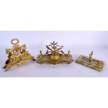 A LOVELY FRENCH ART NOUVEAU GILT BRONZE AND ONYX DESK SET of scrolling organic form. Largest 21 cm x