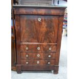 A 19th century 4 drawer Walnut veneered Escritoire with a marble top 141 x 95 cm