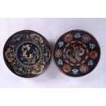 TWO EARLY 20TH CENTURY JAPANESE MEIJI PERIOD CLOISONNE ENAMEL DISHES. 17 cm wide.