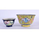 TWO CHINESE QING DYNASTY CANTON ENAMEL BOWLS Qing. Largest 7.5 cm diameter. (2)