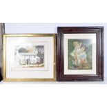 A FRAMED WATERCOLOUR OF A BUILDING by Whisken C1990, together with a print. Largest 37 cm x 29 cm. (