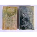 A PAIR OF CHINESE JADE SCROLL WEIGHTS 20th Century. 7.5 cm x 5 cm.