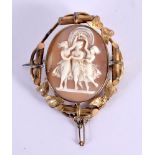 AN ANTIQUE YELLOW METAL CAMEO BROOCH. 18.7 grams. 5.75 cm x 5 cm.