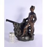 A RARE LARGE 19TH CENTURY EUROPEAN SPELTER FIGURE OF A MILITARY MALE modelled standing beside a fiel