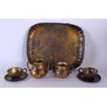 A 19TH CENTURY JAPANESE MEIJI PERIOD MIXED METAL TEA FOR TWO TEASET of miniature proportions. Larges