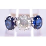 A FINE 1930S 18CT GOLD DIAMOND AND SAPPHIRE RING. Q/R. 6.8 grams. Diamond approximately 2cts. Diamon