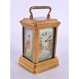 A CONTINENTAL SEVRES STYLE MINIATURE CARRIAGE CLOCK. 9.25 cm high inc handle.