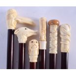 SIX CONTINENTAL BONE HANDLED NOVELTY WALKING CANES. 90 cm long. (6)