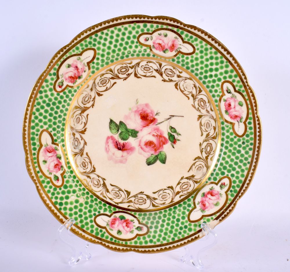 A SET OF THREE EARLY 19TH CENTURY ENGLISH PORCELAIN PLATES decorated with raised green enamels and r - Image 2 of 7