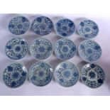 TWELVE 19TH CENTURY CHINESE SHIPWRECK BLUE AND WHITE SAUCERS. 15 cm diameter. (12)