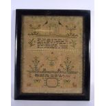 AN 18TH/19TH CENTURY ENGLISH FRAMED AND EMBROIDERED SAMPLER. 38 cm x 34 cm.
