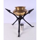 AN AFRICAN HARDWOOD AND BRONZE CENSER. 47 cm x 36 cm.