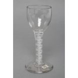 A SMALL WINE GLASS, late 18th century, the ovoid bowl on a double series opaque twist stem and plain
