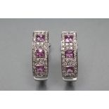 A PAIR OF FRENCH CLIP EARRINGS to match the previous lot, set with three square cut pink