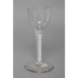A WINE GLASS, late 18th century, the ogee bowl engraved with diapered panels on a double series