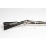 A PERCUSSION RIFLE, with 28" heavy octagonal rifled barrel, brass front sight, rear groove sight,