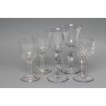 A COLLECTION OF GLASS, late 18th century and later, comprising a goblet with diamond moulded bowl on