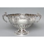 A LATE VICTORIAN SILVER TROPHY ROSE BOWL, maker S & A.J. Fenton, Sheffield 1891, of lobed circular