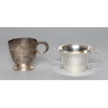 A SILVER CHRISTENING MUG, maker Manoah Rhodes, London 1930, the plain bowl engraved with a