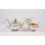 A COMPOSITE WILLIAM IV SILVER THREE PIECE TEA SERVICE, maker Charles Fox, London 1829 and 1830 (