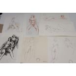 PETER GERALD COLLINS A.R.C.A. (1923-2001), Female Nude Studies, chalk, pen and wash, folder of