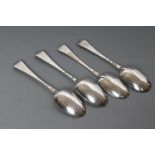 TWO GEORGE III SILVER FANCY BACK DESSERT SPOONS, maker Whipham & Wright, London, possibly 1766,