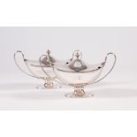 A PAIR OF GEORGE III SILVER SAUCE TUREENS AND COVERS, maker John Robins, London 1787, of navette