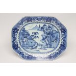 A CHINESE EXPORT PORCELAIN MEAT DISH of canted oblong form, painted in underglaze blue with the