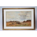 CYRIL WARD (1863-1925), Shepherd and Flock on Moorland, watercolour, signed, 16 3/4" x 28 3/4", gilt