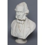 A VICTORIAN PARIAN BUST, c.1865, modelled as Richard Cobden, on a waisted socle, impressed title,