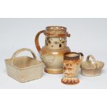 A COLLECTION OF BRAMPTON SALTGLAZE STONEWARE, early 19th century, comprising a puzzle jug of typical