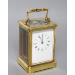 A BRASS CASED CARRIAGE CLOCK, 20th century, the single barrel movement with cylinder escapement, the